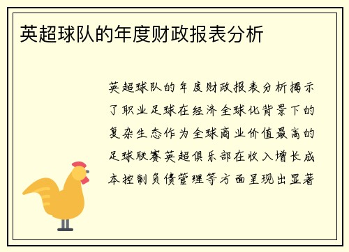 英超球队的年度财政报表分析